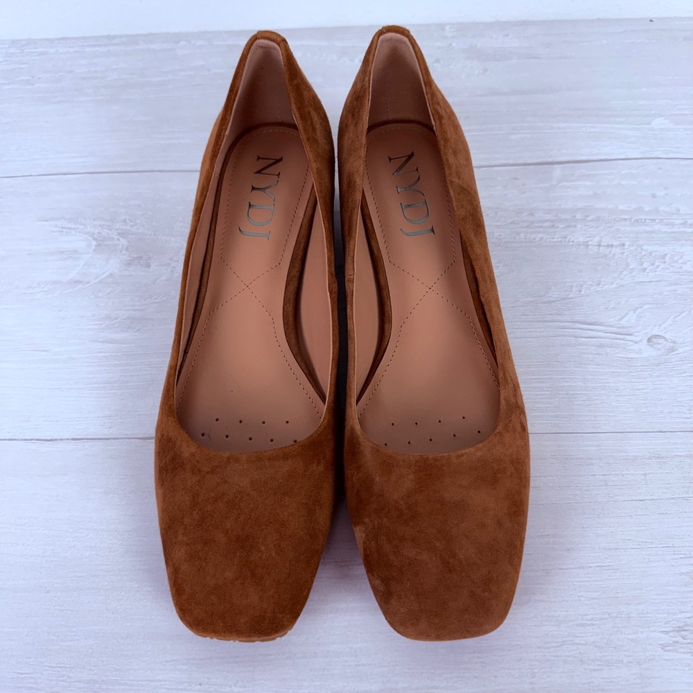 NYDJ Teddie Suede Block Heel Pumps Women 7.5 Brown Leather Square Toe Minimalist - Picture 5 of 14